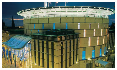 Photograph of the Edinburgh International Conference Centre at night